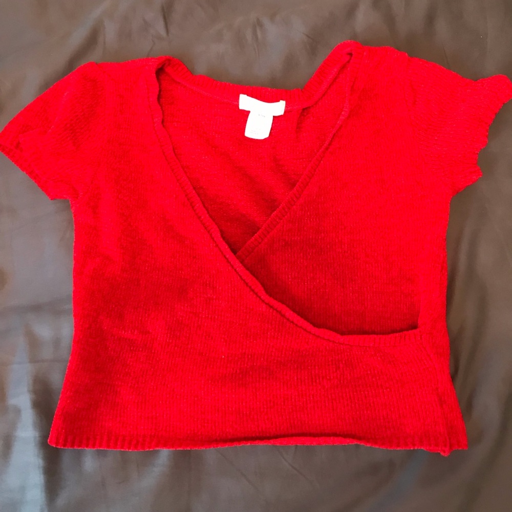 Red open v neck top